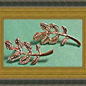 Gold Tone Leaf Design Stud Earrings For Women